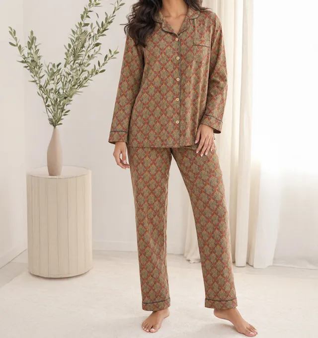 Vintage Geo Print Cotton Pajama Set