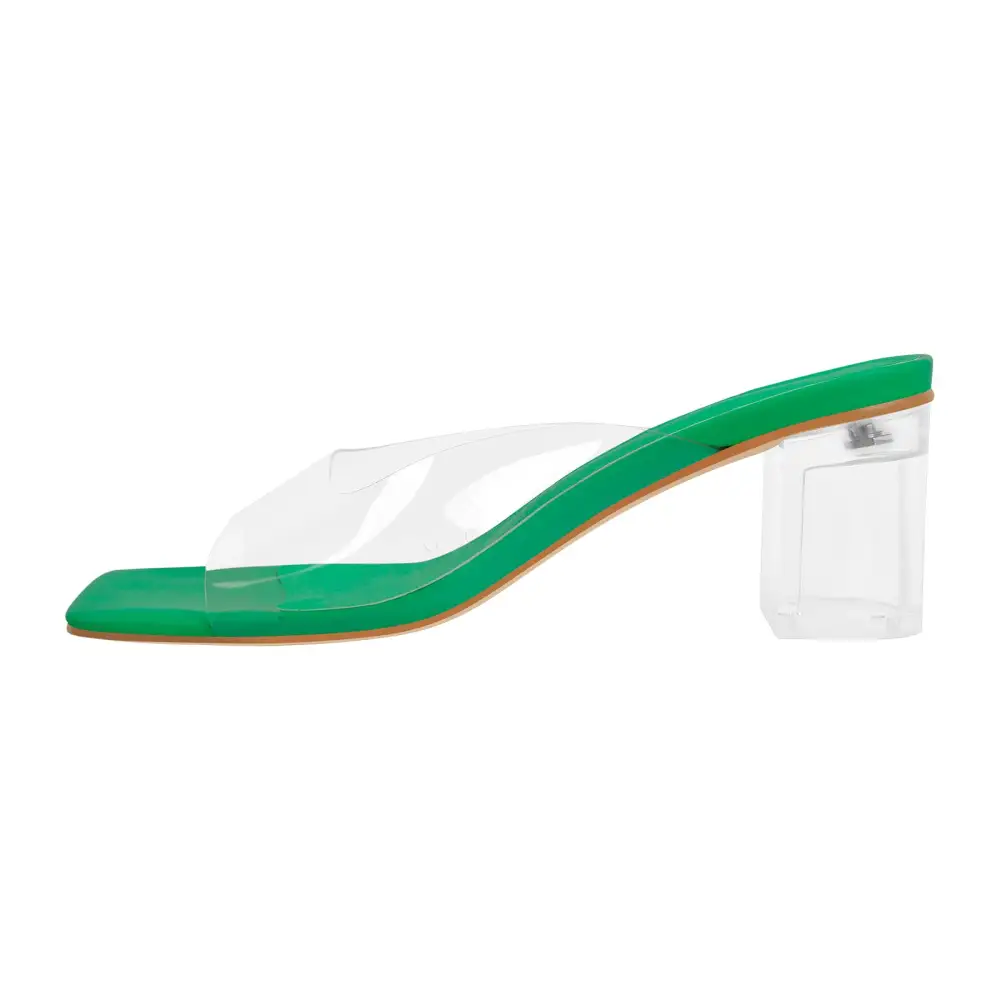 Transparent Chunky Heel Square Toe Mule Sandals
