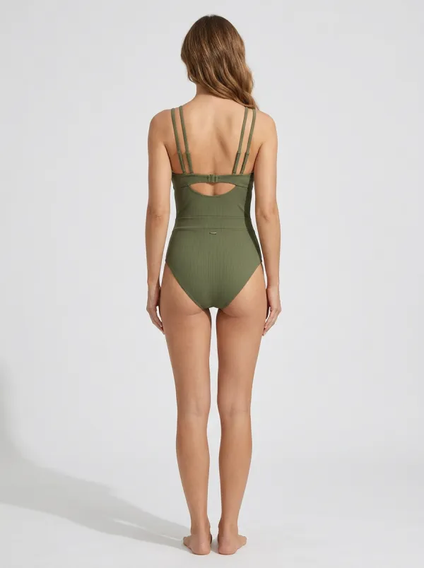 Women's Coastal-Inspired Spaghetti-Strap Ribbed One-Piece Swimsuit