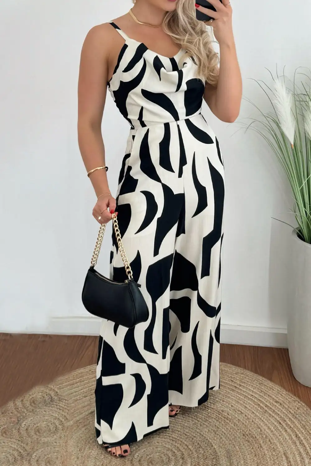Two Tone Spaghetti Strap Wide Leg Jumpsuit