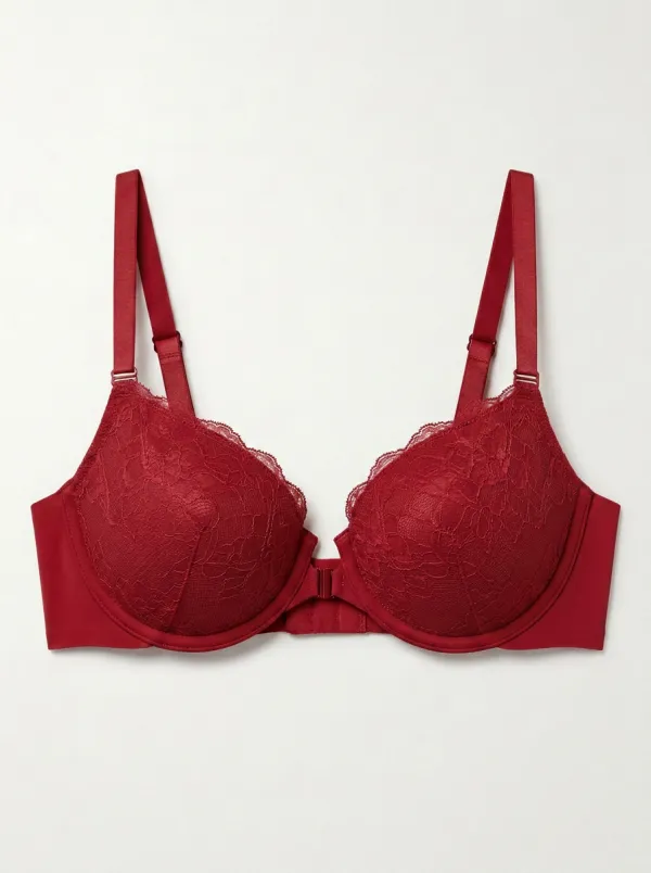 Women's Front-Closure Underwire Seamless Floral-Lace Bra