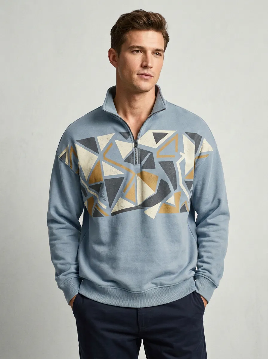 Relaxed Half-Zip Geometric Abstract Men's Half-Zip Sweatshirt