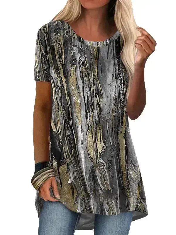 Women's Floral Printed Short Sleeve Scoop Neck Tops