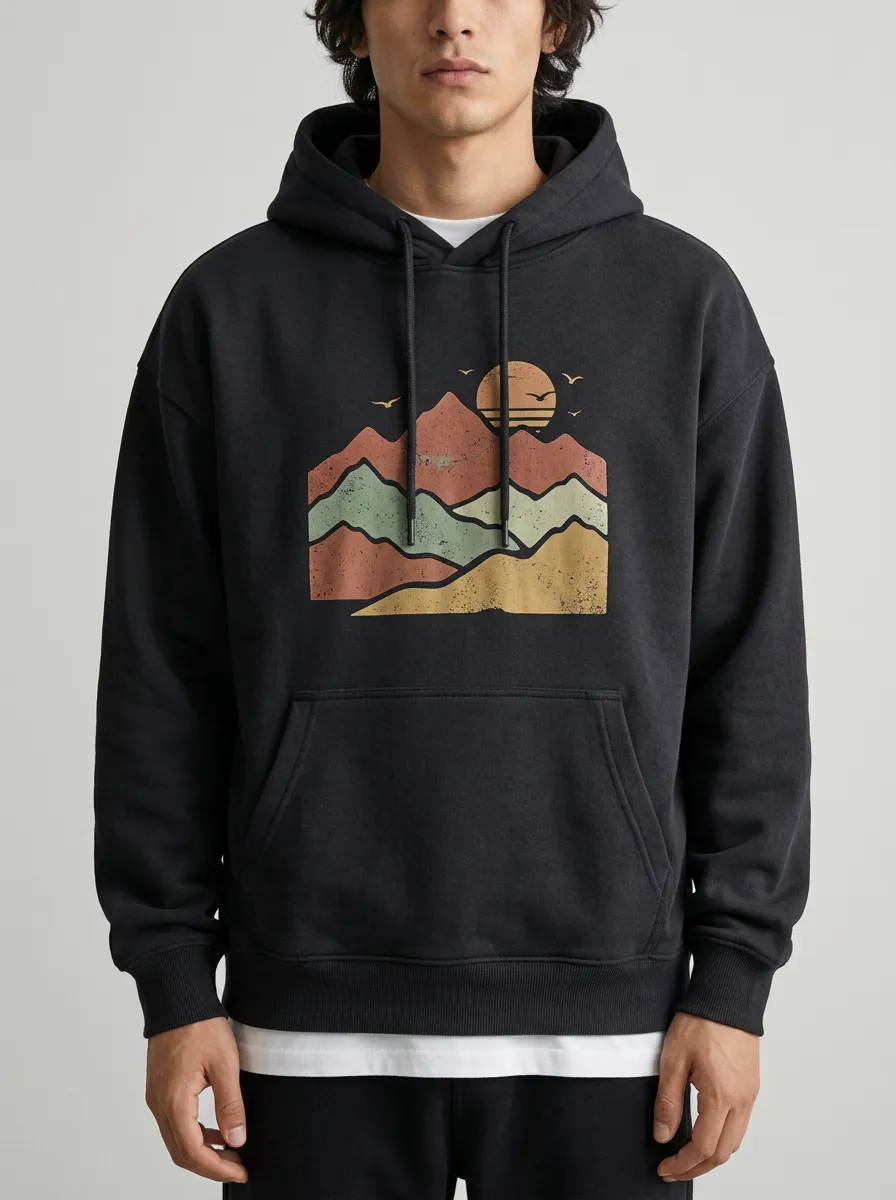 Men's Mountain Landscape Graphic Casual Hoodie