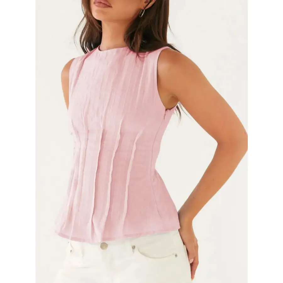 Back Lace Up Sleeveless Top With Cinched