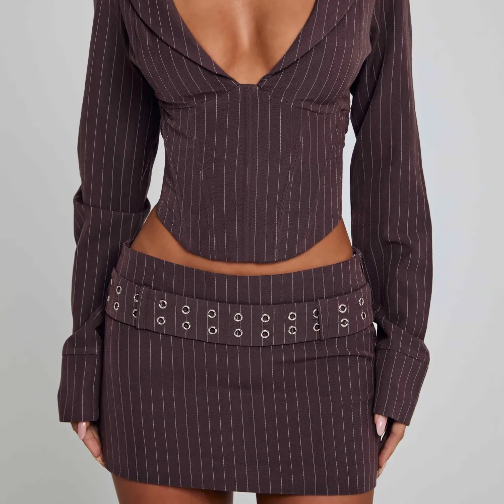 Brown Pinstripe Mini Skirt