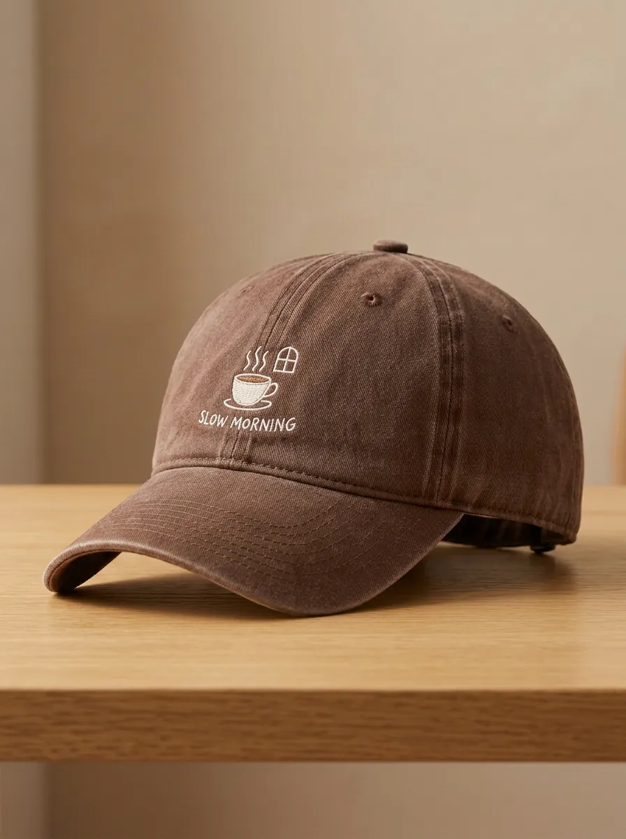 Classic Shape Coffee-Lover Slow-Morning Embroidered Unisex Baseball Cap