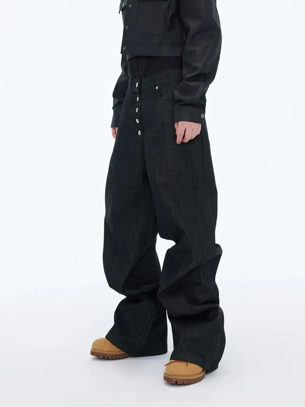 Multi-Button Wide Jeans