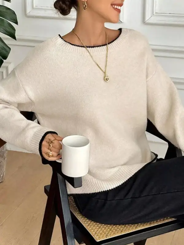 Back Bowknot Decor Round Neck Sweater