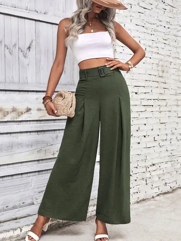 High Waist Wide Leg Pants Belt