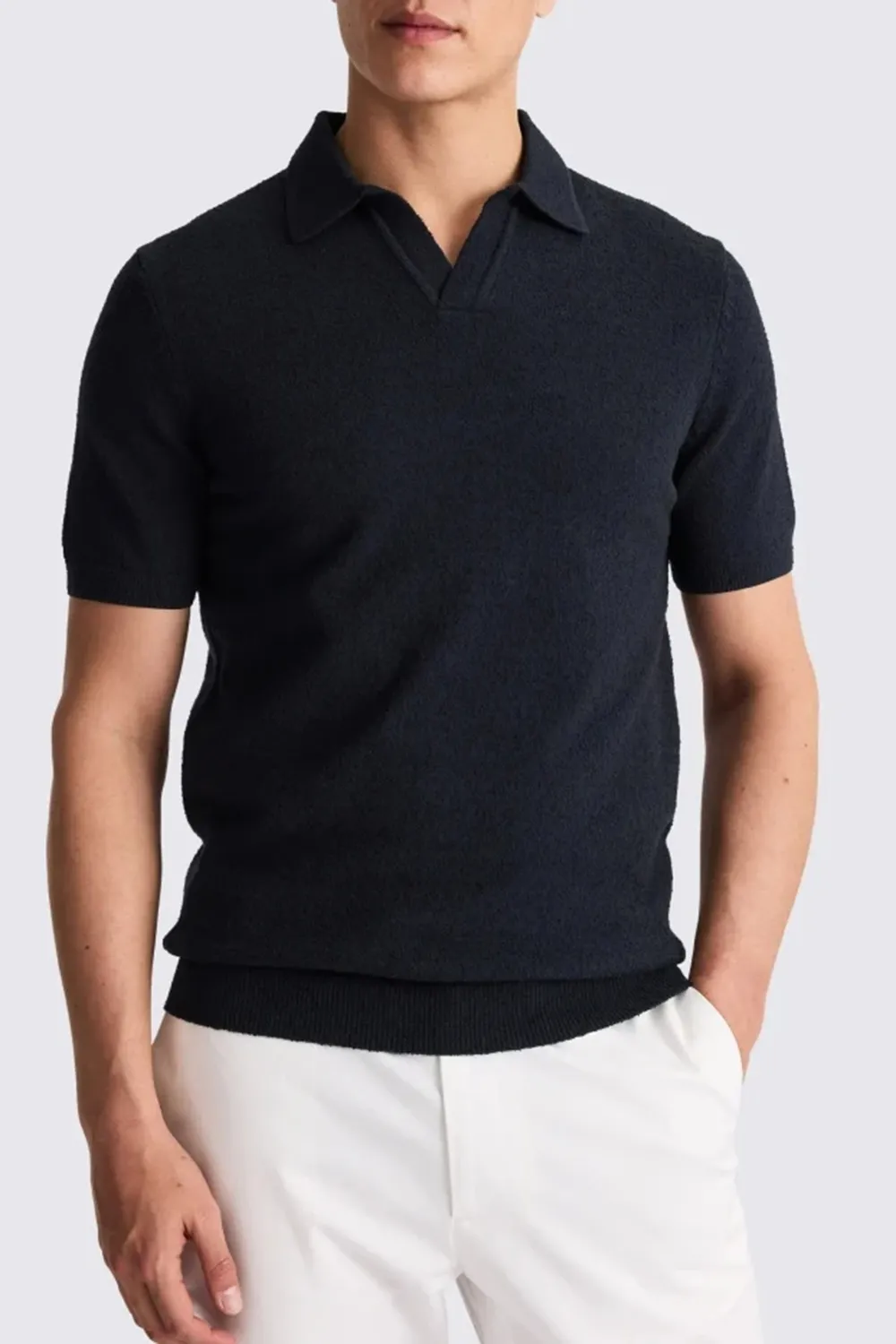 Men's White Cotton Loop-Knit Polo Shirt