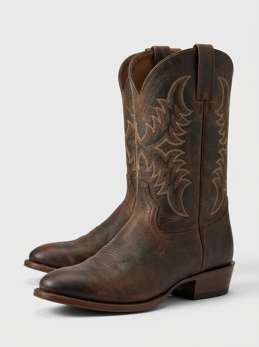 Rustic Embroidered Leather-Look Design Men's Western Cowboy Boots