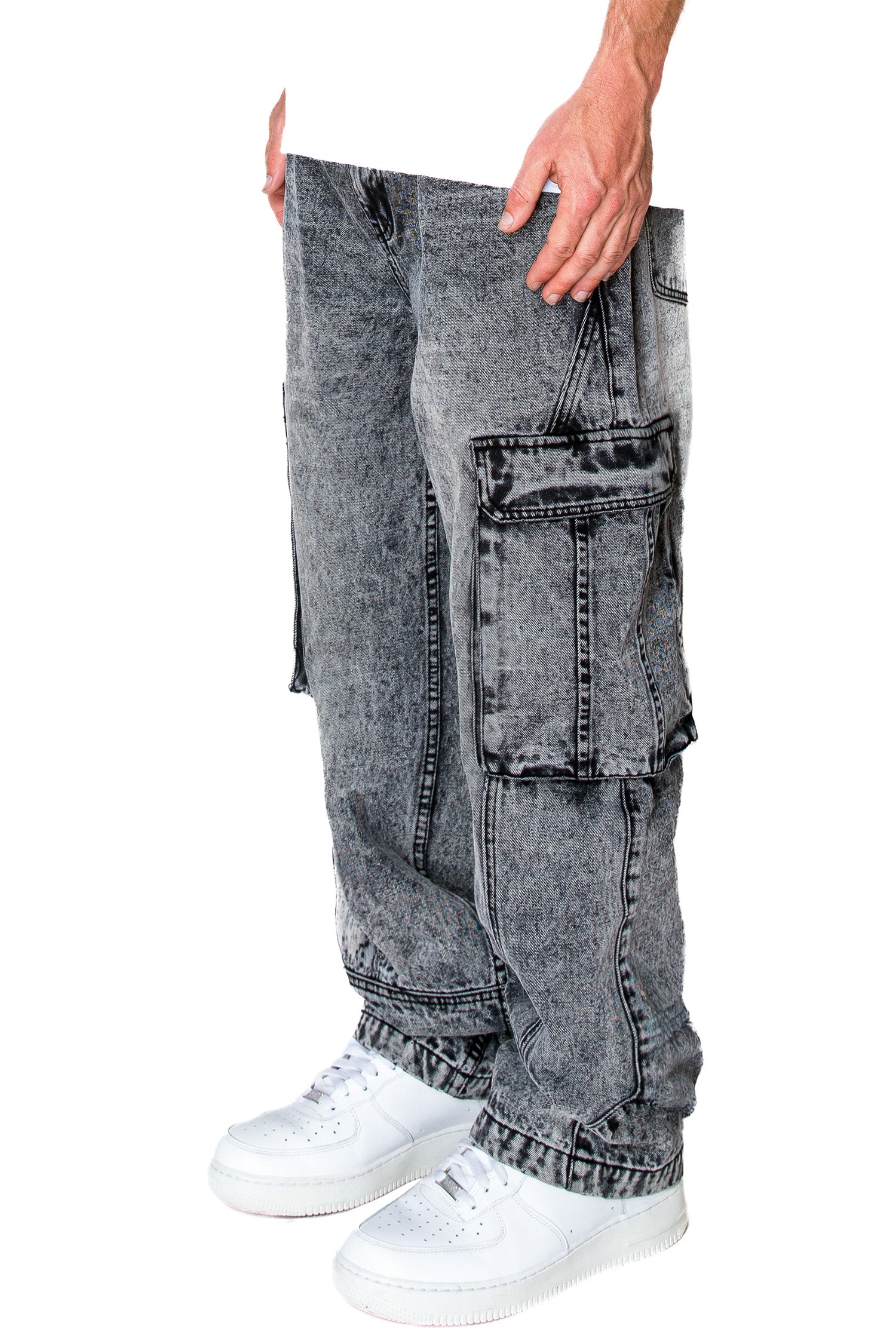 Men's Front Seam Baggy Fit Cargo Denim Jeans