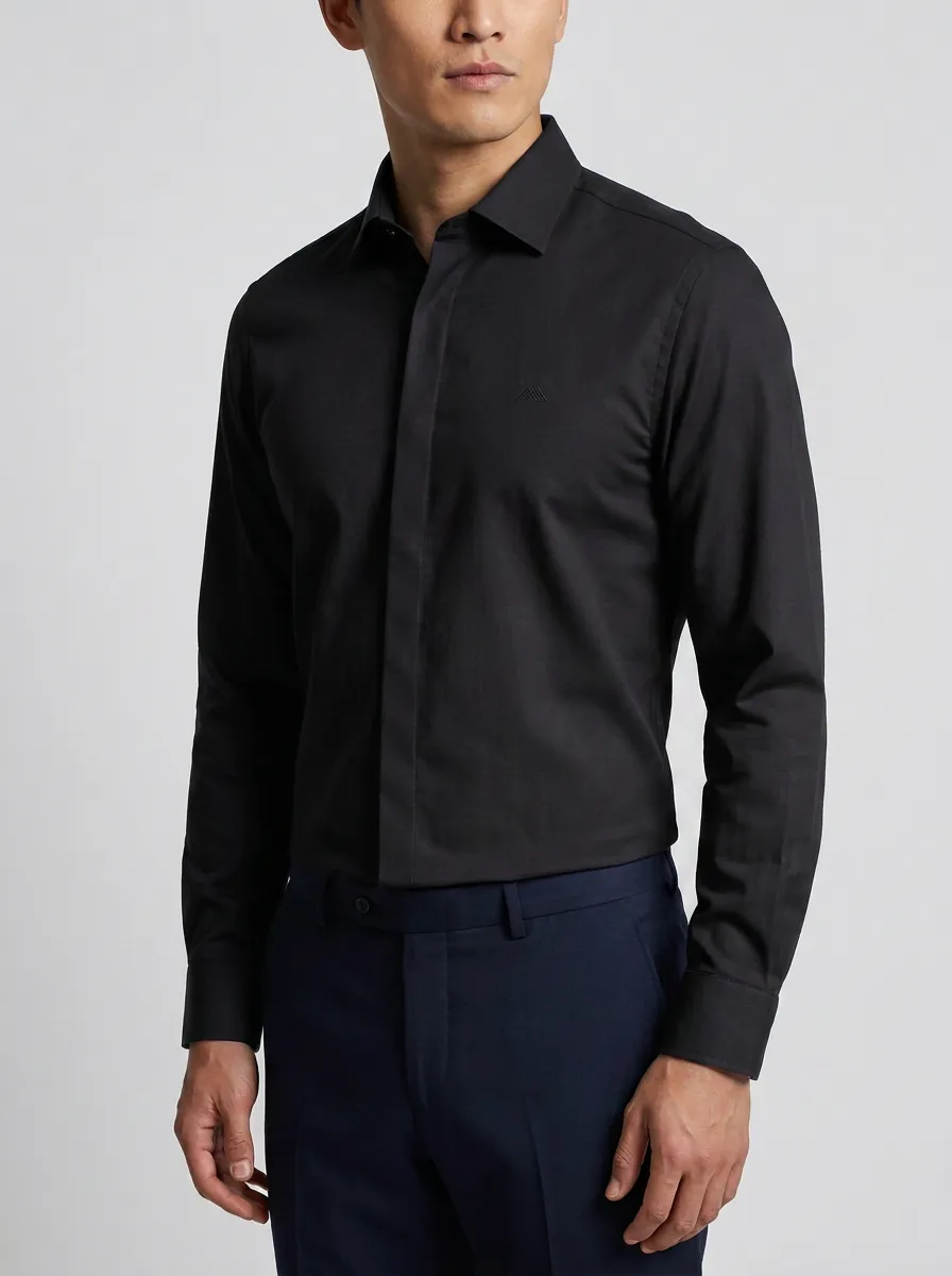 Men's Non-Iron Cotton  Logo Embroidered Dress Shirt