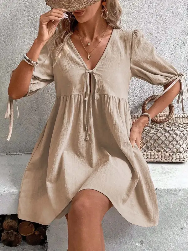 V Neck A Line Mini Dress