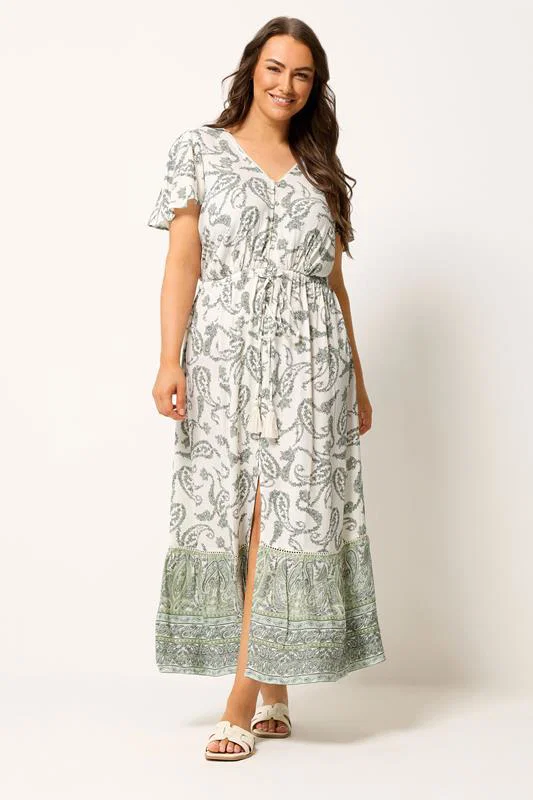 Green Paisley Border Detail Dress detail 1
