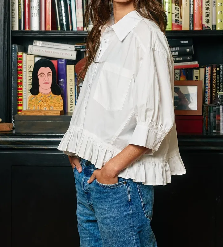 Ruffled Hem Poplin Blouse