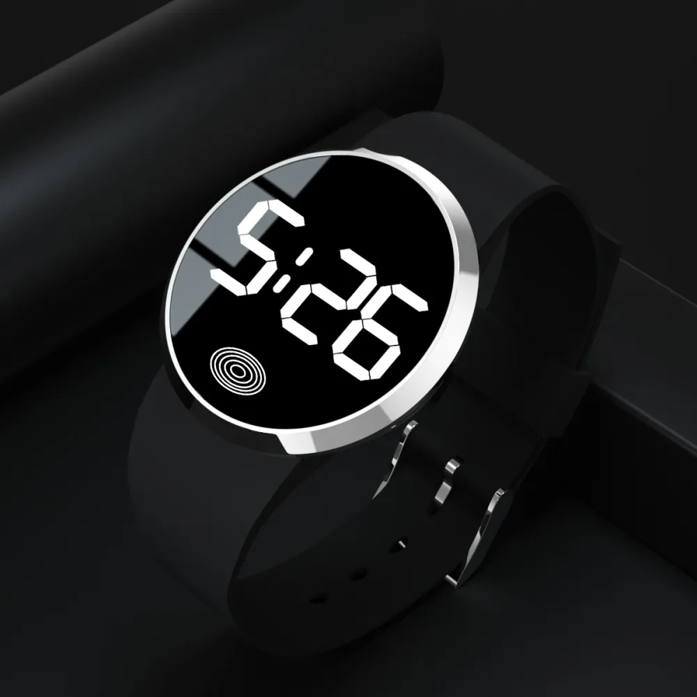 Modern Minimalist Round Digital Watch with Silver Metal Bezel