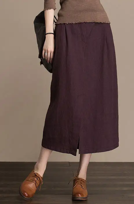 Structured Linen A Line High Waist Maxi Skirt