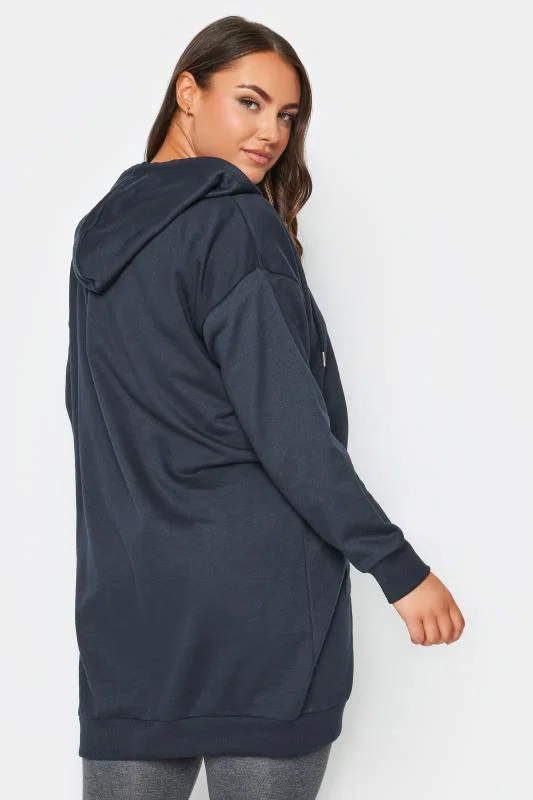 Navy Blue Longline Zip Hoodie detail 2