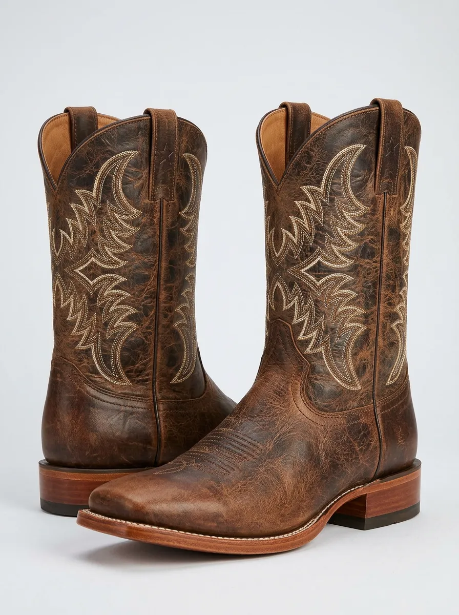 Country Road Embroidered Distressed Heritage Look Men's Western Cowboy Boots