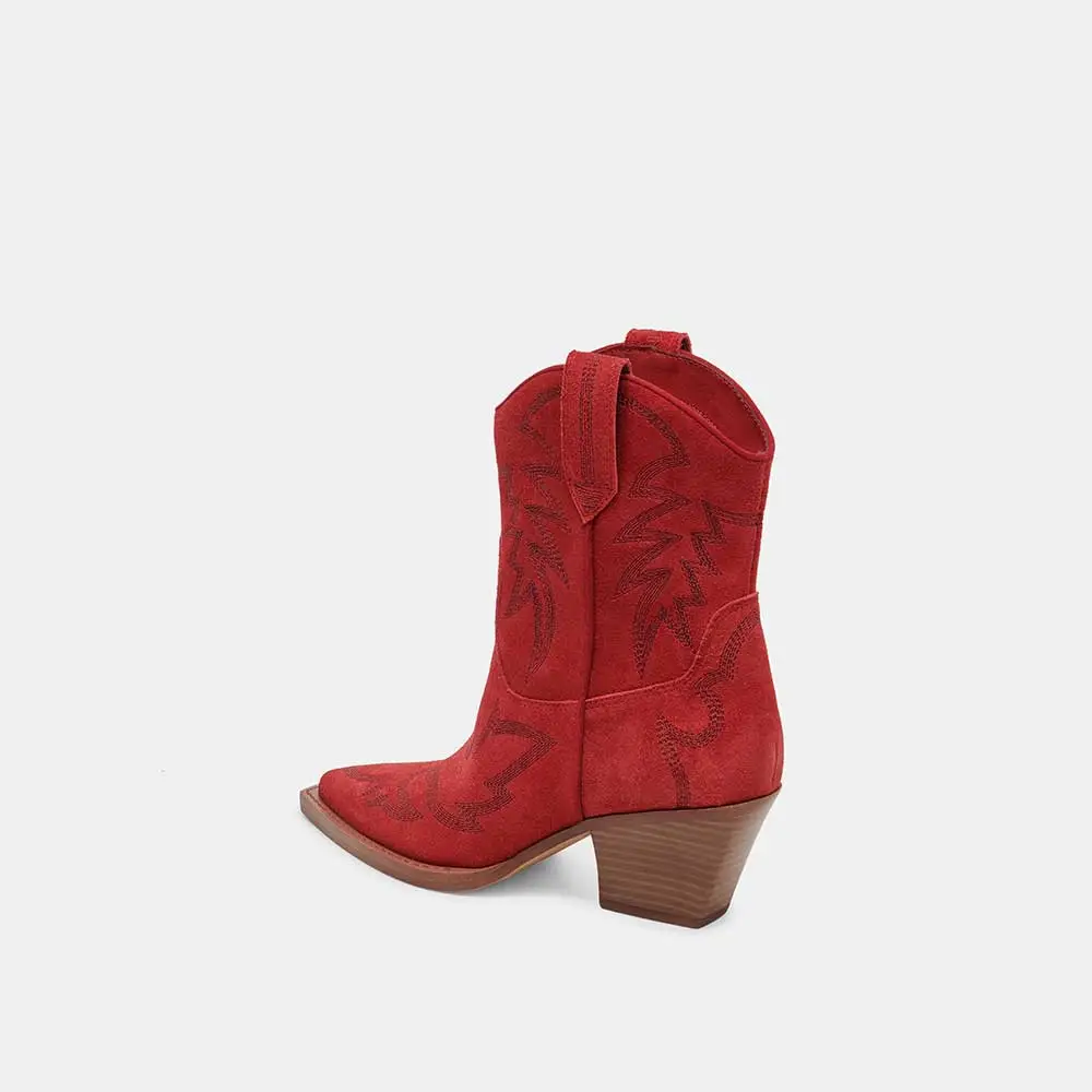 Faux-Suede Embroidered Pull-On Pointed-Toe Western Boots