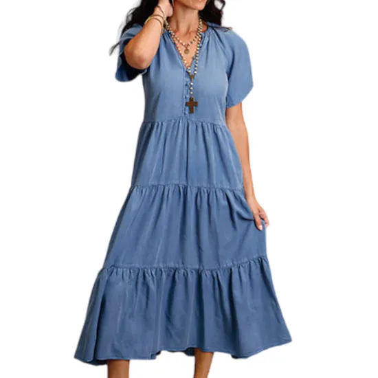 Tiered Ruffle Detail Denim Casual Dress