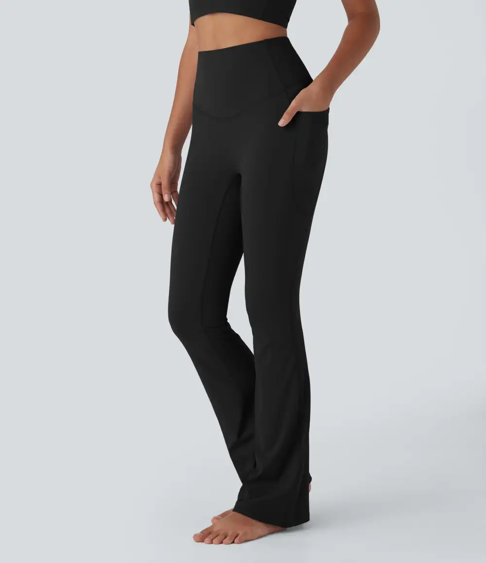 UltraSculpt Cool Quick Dry SoCinched High Waisted Tummy Control Yoga Bootcut Leggings-UPF 50+ with Pockets