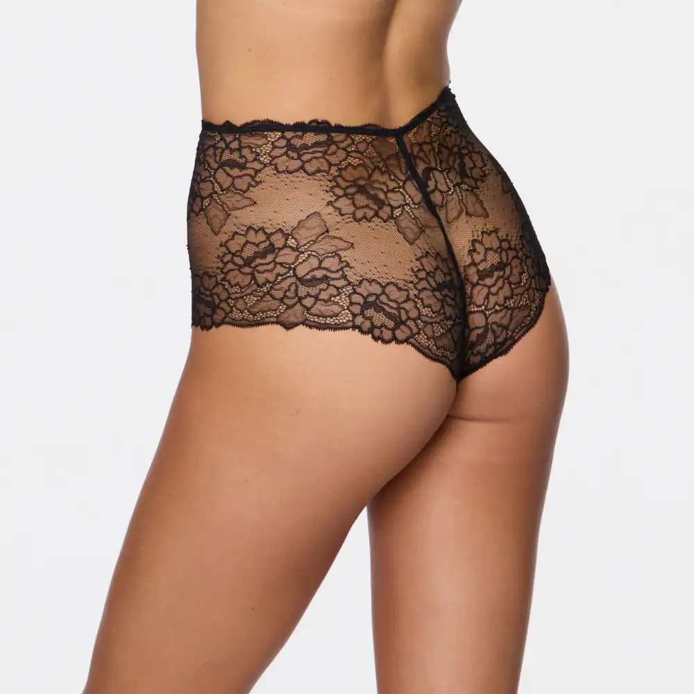 Women's High Waist Lace Sheer Detail Cotton Boxer Panty