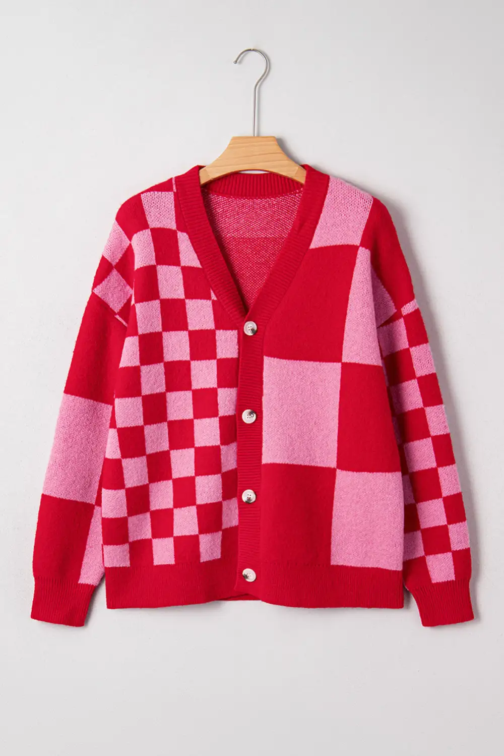 Checkered Knit Cardigan
