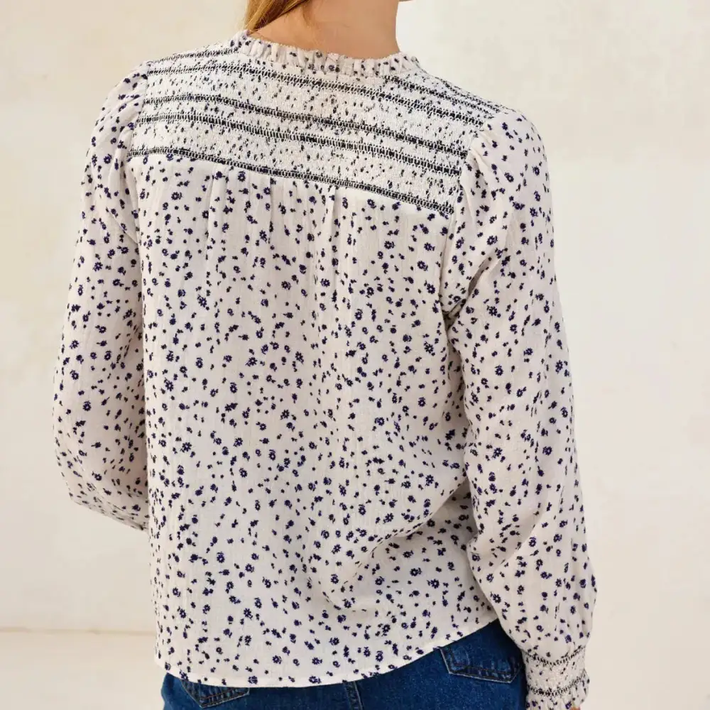 Long-Sleeve Smocked Textured Women's Shirt