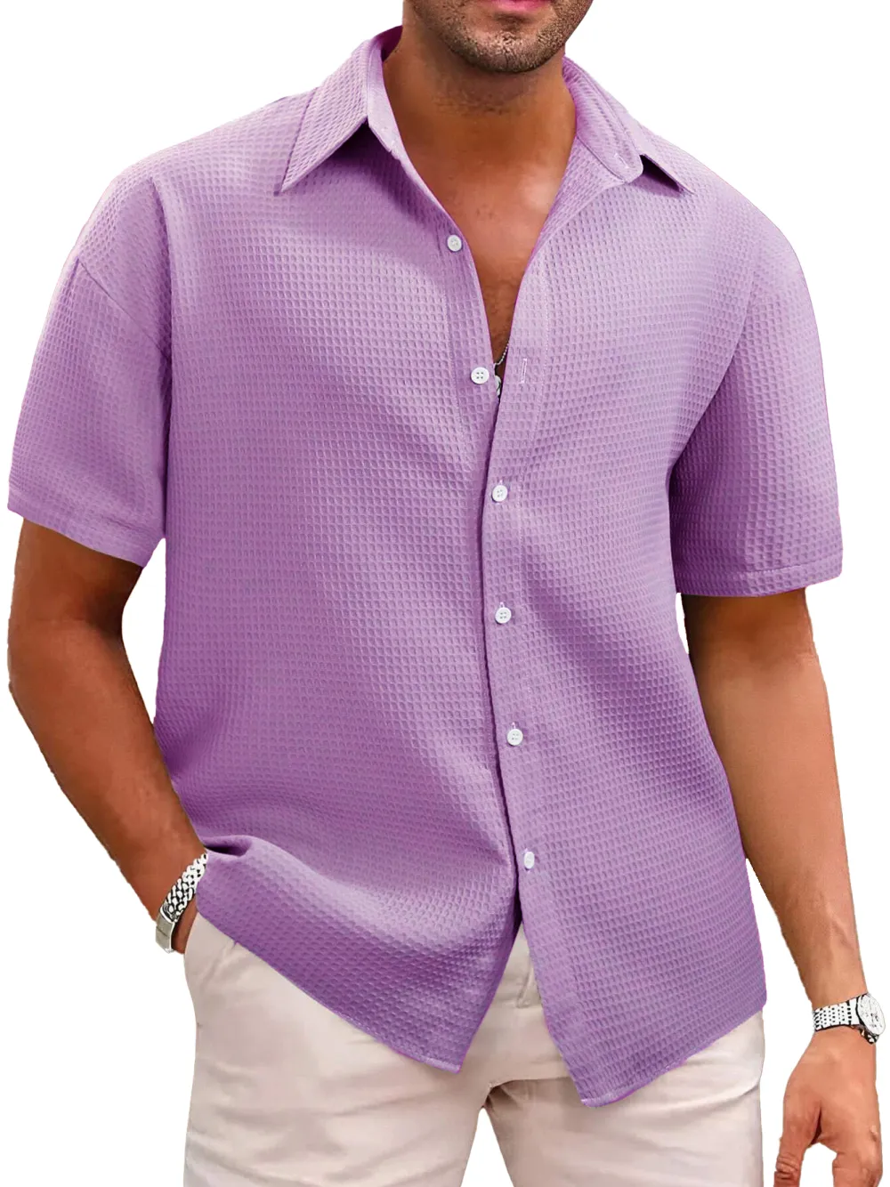 Everyday Textured Knit Camp Collar Shirt