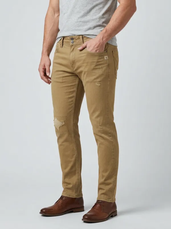 Men's Distressed Patchwork Detail Slim-Fit Jeans