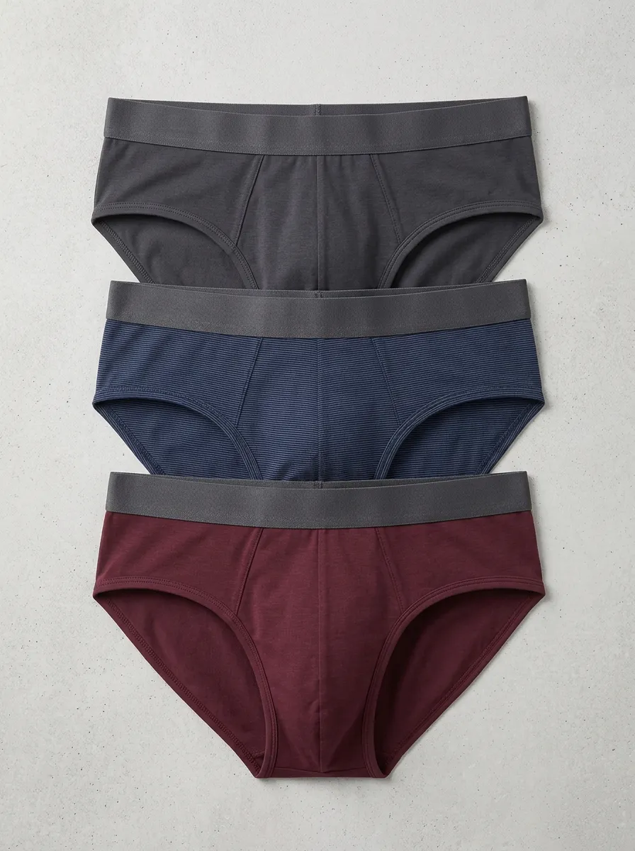 Men's Multi-color Solid and Striped Pattern Cotton Briefs Underwear Set