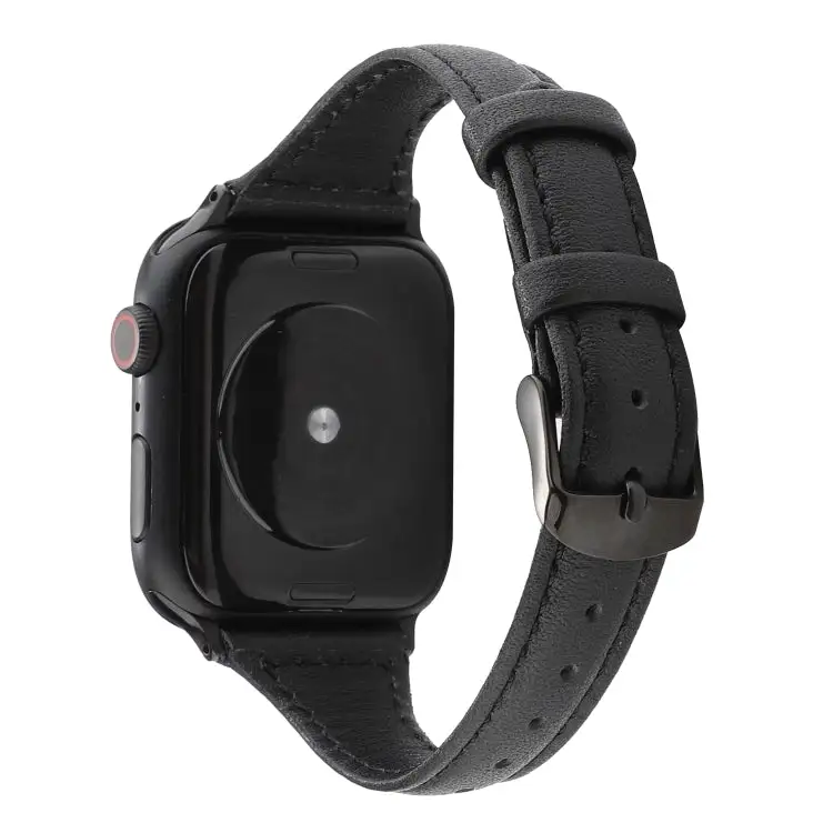 Crazy Horse Texture Genuine Leather Strap Watch Band for Watch Series 7 41 mm / 6 & SE & 5 & 4 40 mm / 3 & 2 & 1 38 mm - Black