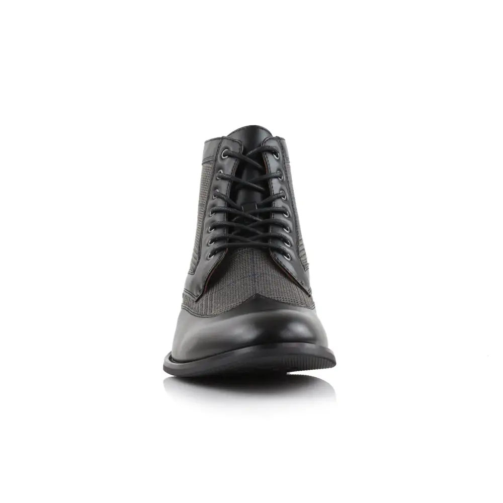 Faux-Leather Wingtip Lace-Up Brogue Boots