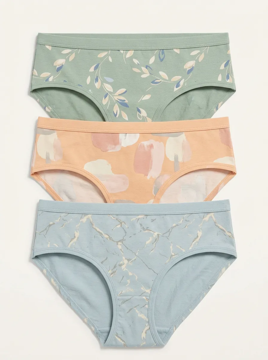 Women's Floral Abstract Marble Printed Three Pack Briefs
