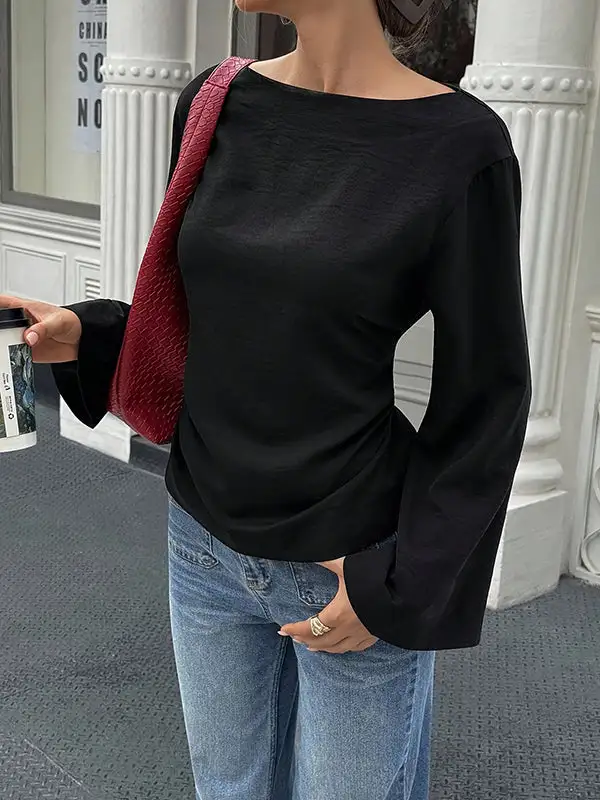 Elastic Waist Flared Sleeve Panel Detail Tie Waist Round Neck T-Shirt