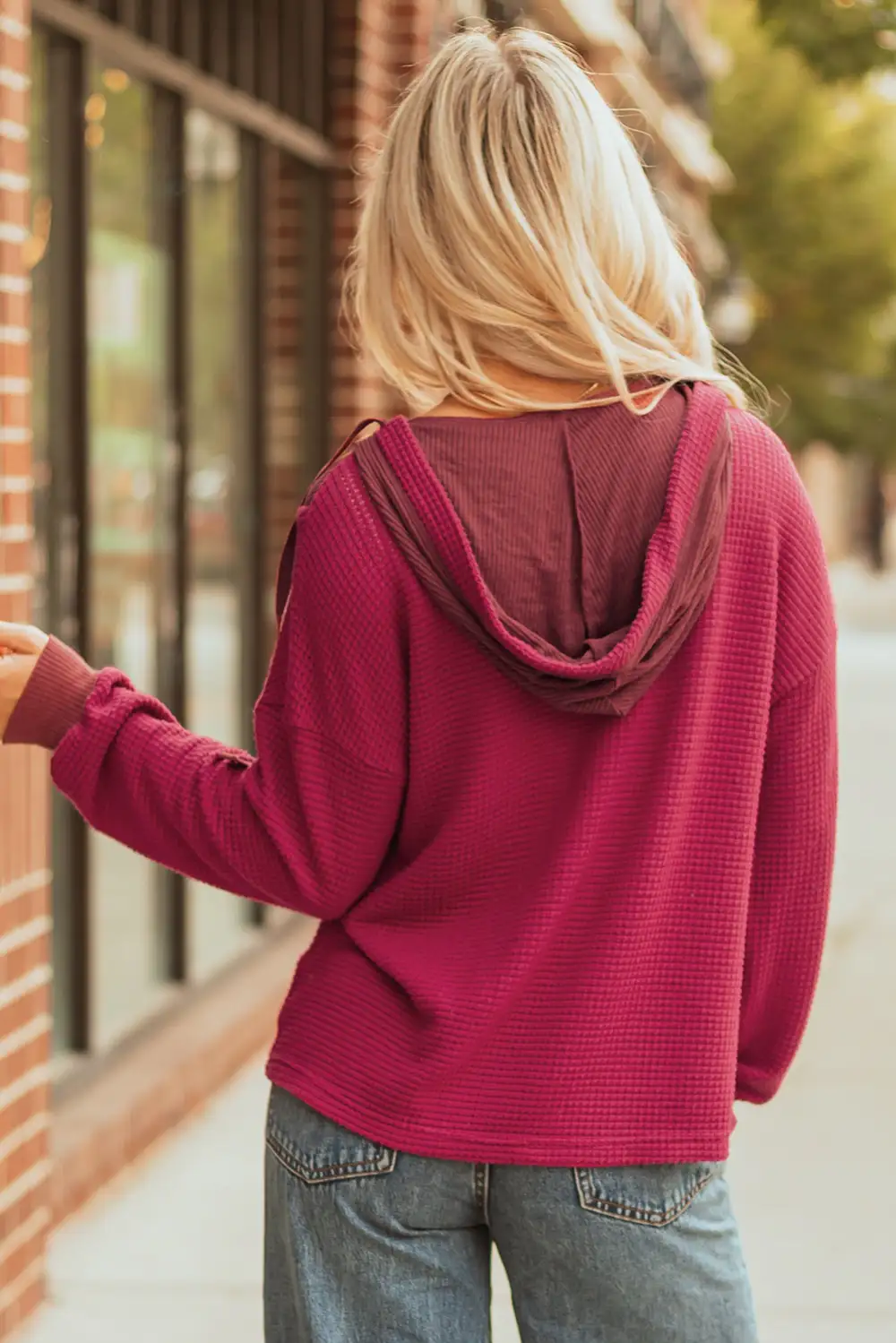 Women's Waffle Knit Long Sleeve Drop Shoulder Top