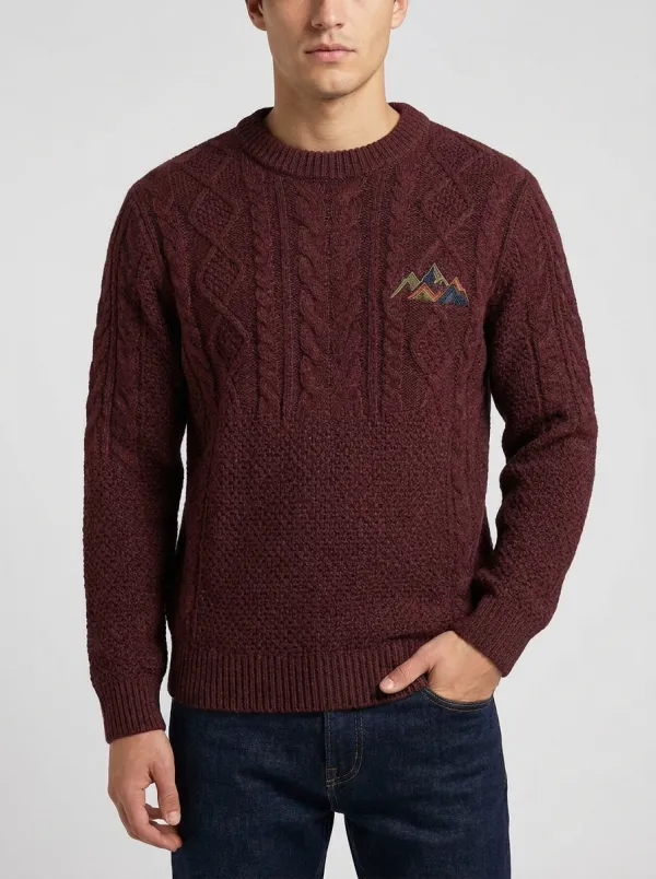 Men's Charcoal Outdoor Mountain Embroidered Knit Sweater