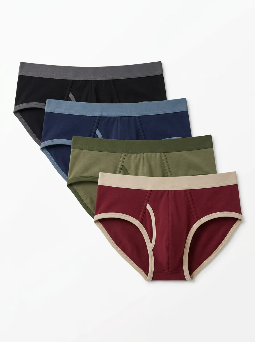 Men's Four-Pair Support-Pouch Contrast Brief Set