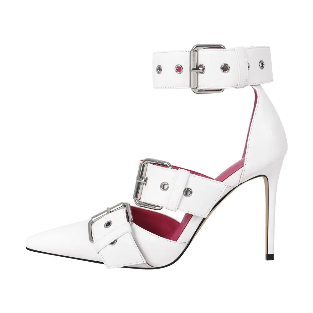 Polished Pointed Toe Stiletto Buckle Strap Pumps