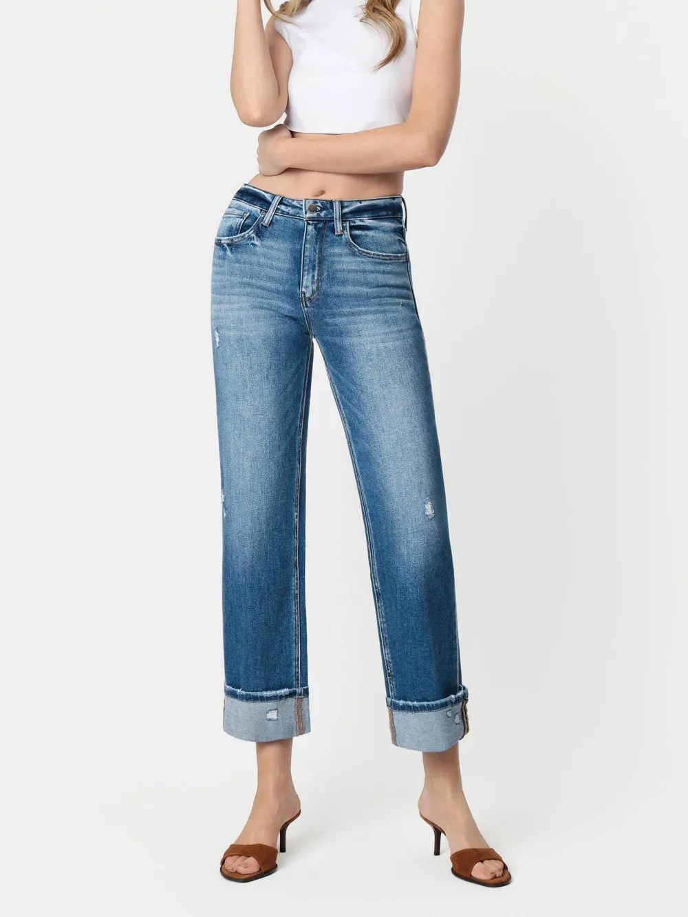 Women's Cuffed Slim Wide-Leg Jeans