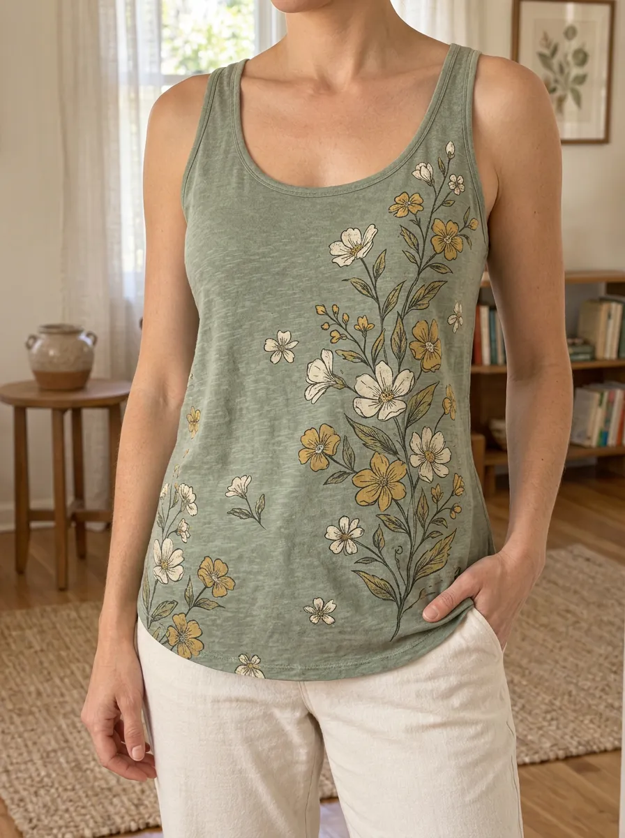 Women's Modern Botanical Nature Lover Floral Tank Top
