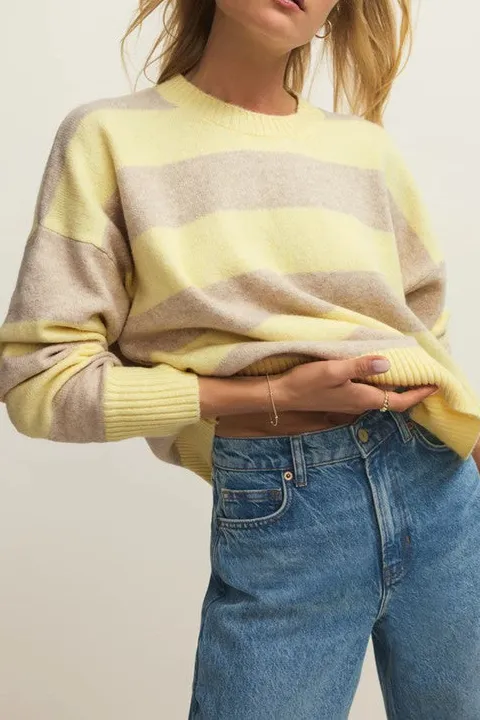 Yellow & Beige Striped Crewneck Sweater