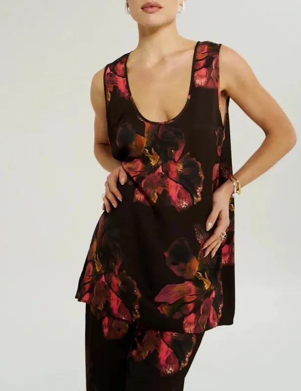 Chocolate Floral Scoop-Neck Tank