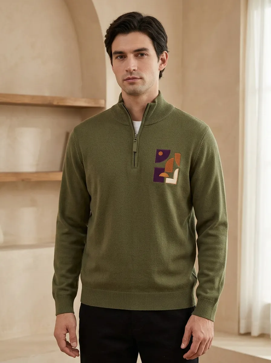 Casual Style Half-Zip Geometric Abstract Men's Half-Zip Sweatshirt