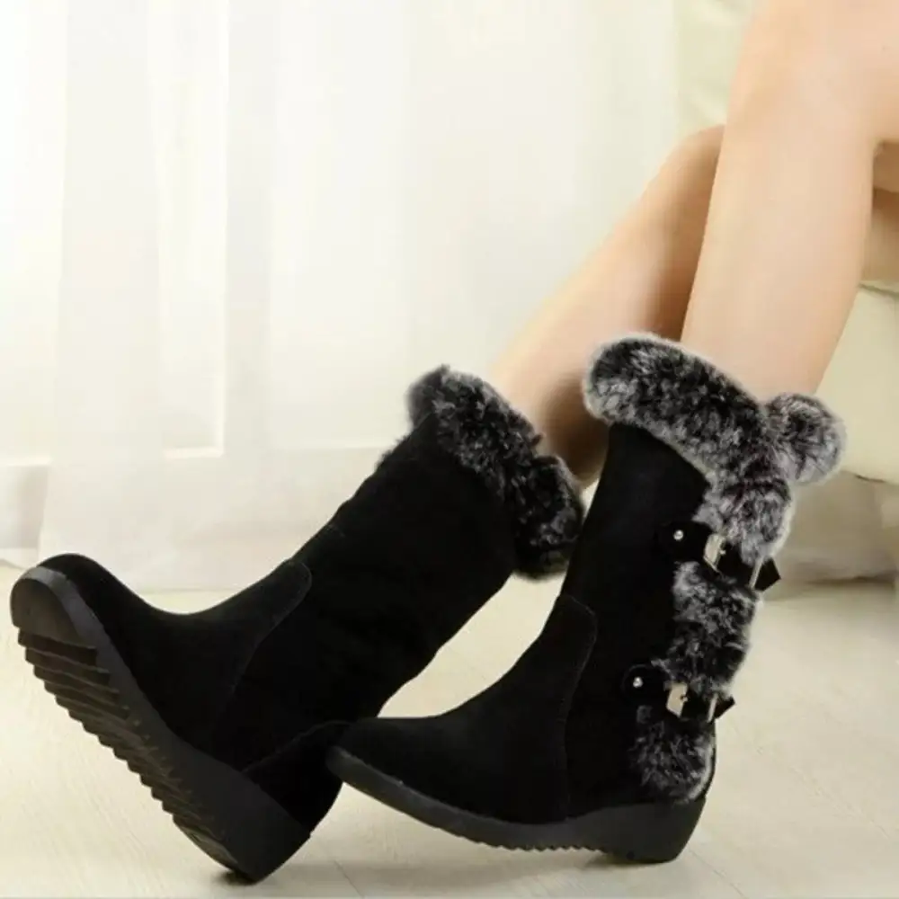 Fur Trim Round Toe Boots