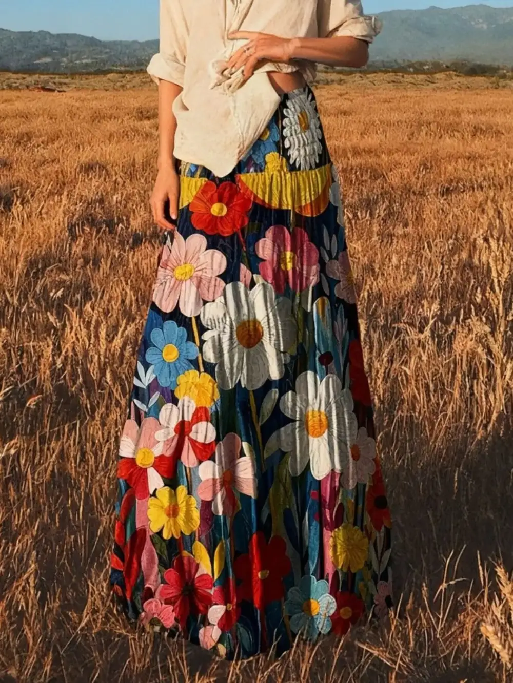 Sleek Smocked Printed Skirt
