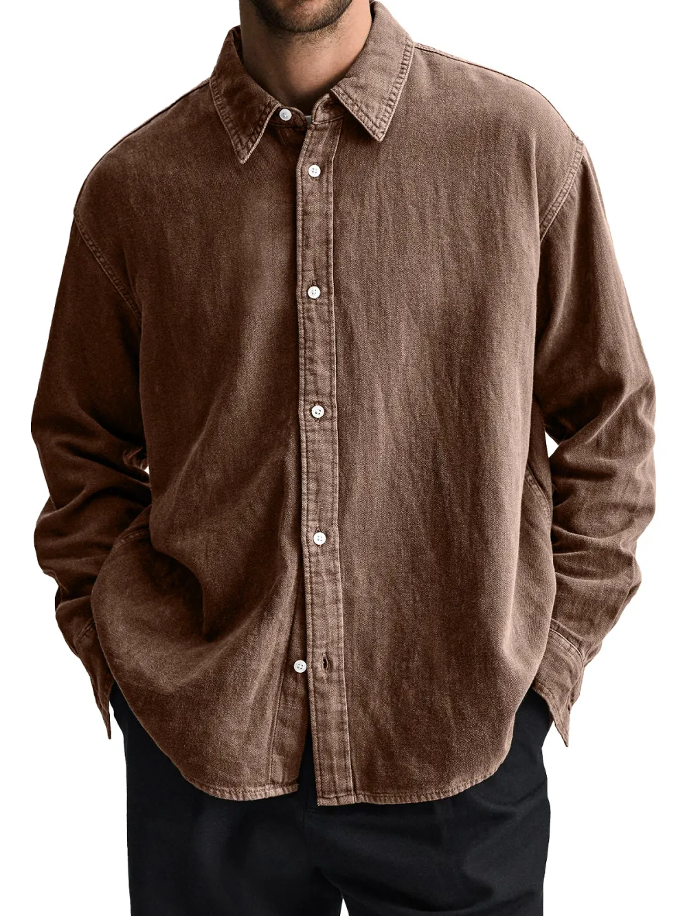 Long Sleeve Open Collar Pocket Shirt